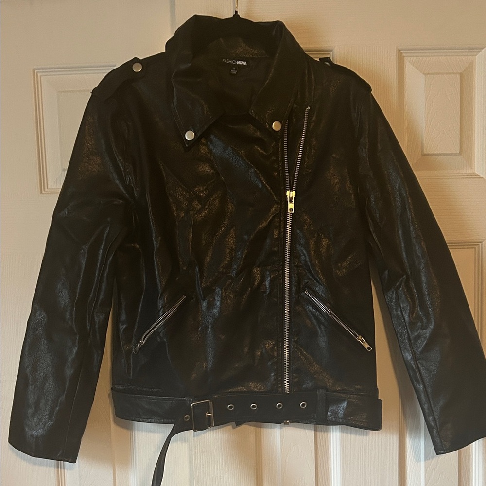 Fashion Nova Shiny Black Leather Jacket